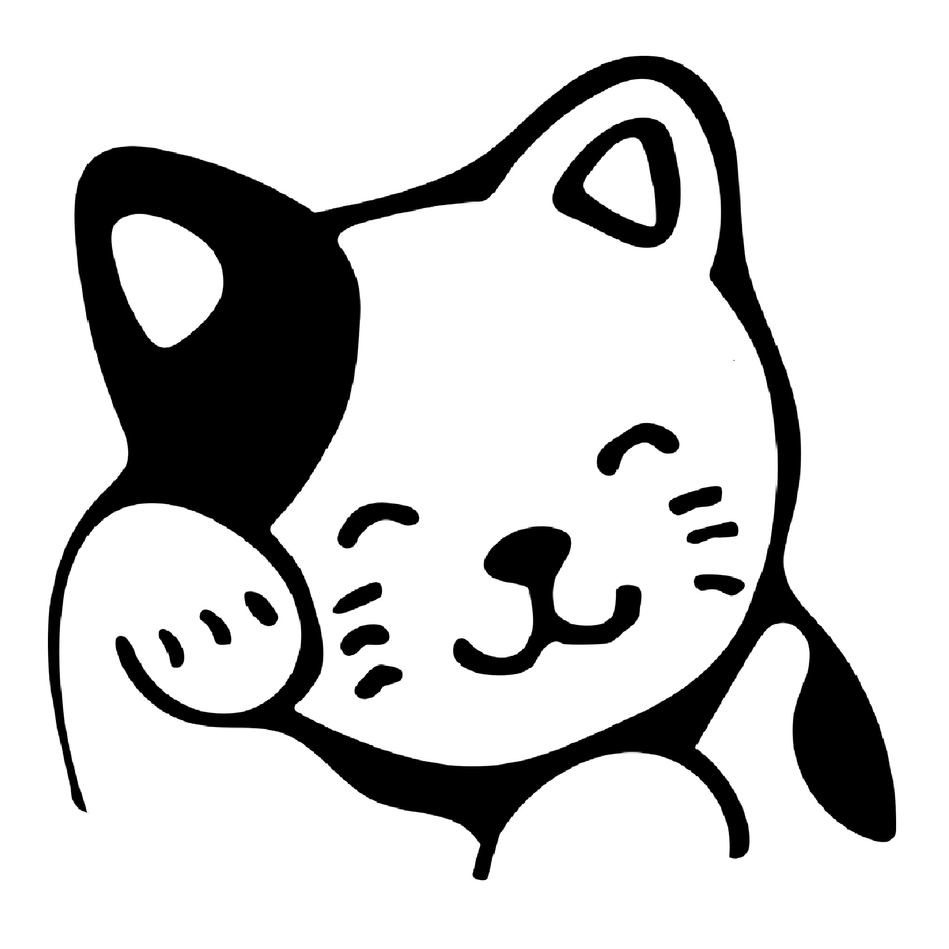 Visage chat heureux en noir et blanc